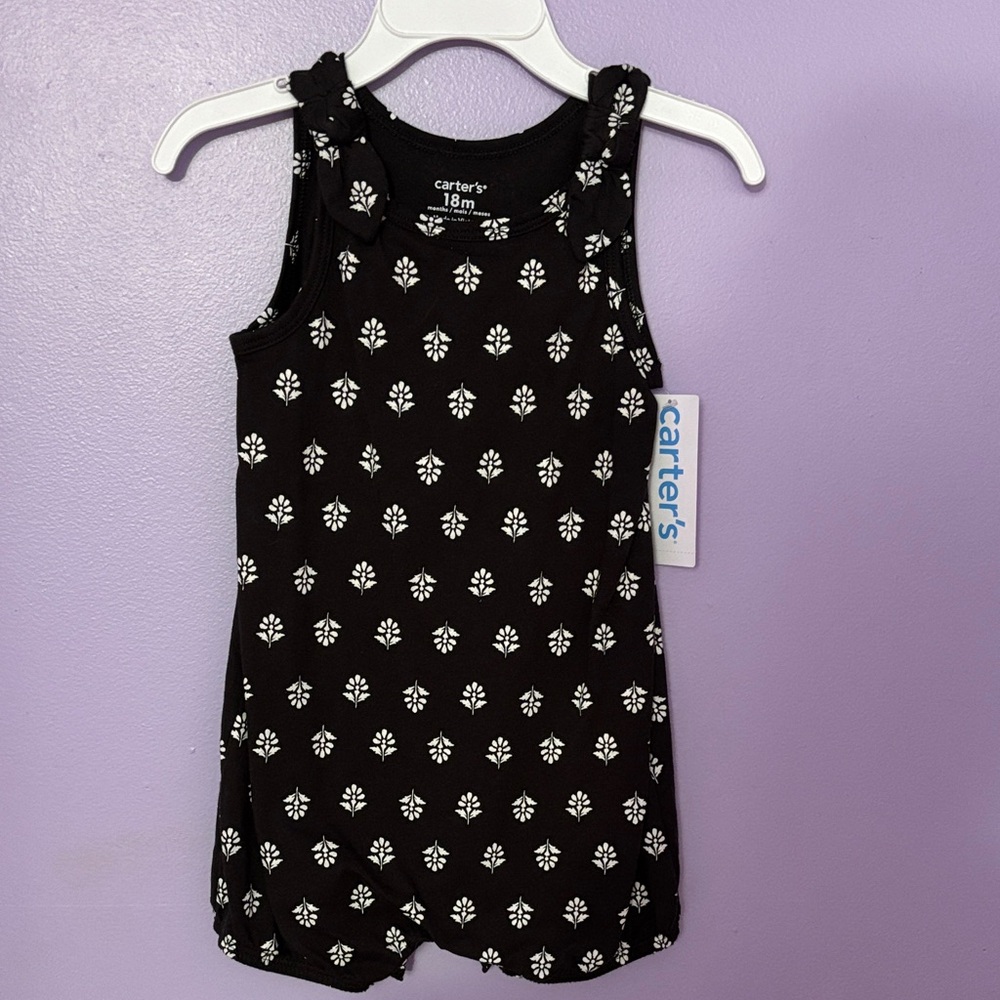 Carter's Black Sleeveless Romper with White Floral Print